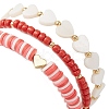 3Pcs 3 Style Polymer Clay Heishi & Natural Shell Heart & Seed Beaded Stretch Bracelets Set for Valentine's Day BJEW-TA00290-2