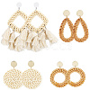 4 Pairs 4 Styles Rattan Dangle Stud Earrings EJEW-SP0001-16C-1