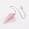 Natural Rose Quartz Hexagonal Pointed Dowsing Pendulums G-G956-D08-FF-2