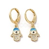 Hamsa Hand with Evil Eye Real 18K Gold Plated Brass Dangle Leverback Earrings EJEW-Q797-04A-02G-1