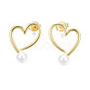 Brass Open Heart Stud Earrings with ABS Plastic Pearl for Women EJEW-N011-54LG-1