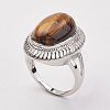 Natural Tiger Eye Finger Rings X-RJEW-P122-13-2