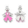 Breast Cancer Awareness Ribbon with Angel Wing Platinum Color Pearl Pink Alloy Rhinestone Enamel Pendants X-ENAM-D001-2-1