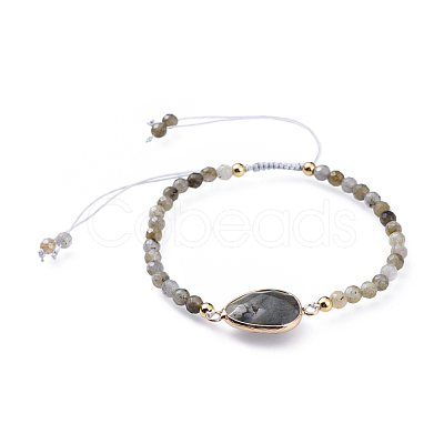 Adjustable Natural Labradorite Braided Bead Bracelets BJEW-JB04559-01-1