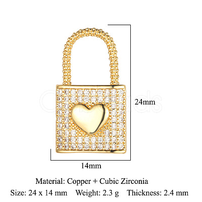 Brass Micro Pave Clear Cubic Zirconia Pendants ZIRC-OY001-19G-1