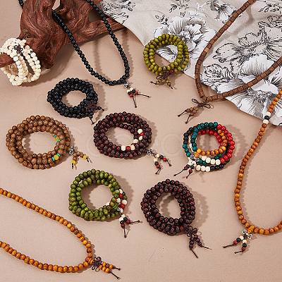 24Pcs 12 Styles Wood Round Prayer Beads Bracelets BJEW-DC0001-12-1