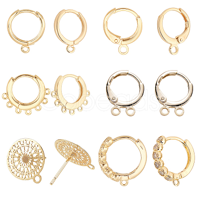 12Pcs 2 Style Brass Huggie Hoop Earring with 2Pcs Ring Stud Earring Findings KK-PH0002-84-1