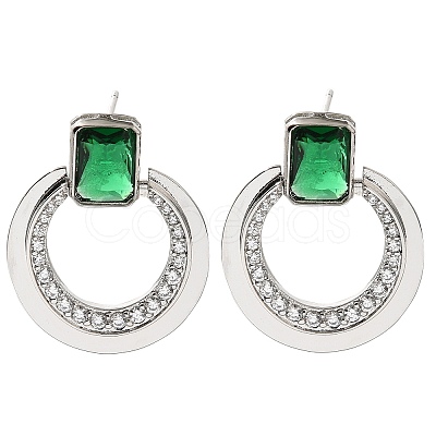 Brass Cubic Zirconia & Glass Stud Earrings EJEW-M048-01P-1