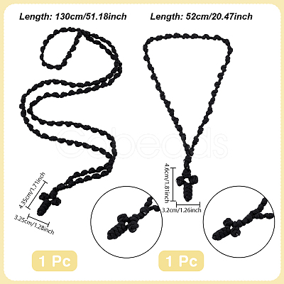 2Pcs 2 Styles Polyester Braided Cord Cross Pendant Prayer Necklaces NJEW-UN0001-87-1