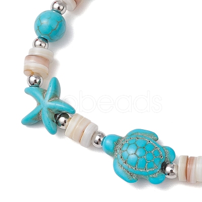 2Pcs Starfish & Turtle Natural Freshwater Shell Beads Stretch Bracelets for Women BJEW-JB11922-1
