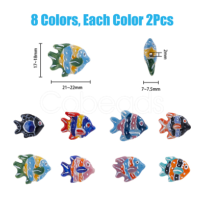 16Pcs 8 Colors Handmade Porcelain Beads PORC-DC0001-01-1