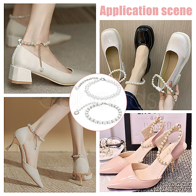 2 Pairs 2 Styles Women's Detachable ABS Plastic Imitation Pearl Beaded Shoe Laces for High Heels DIY-PH0022-88A-1
