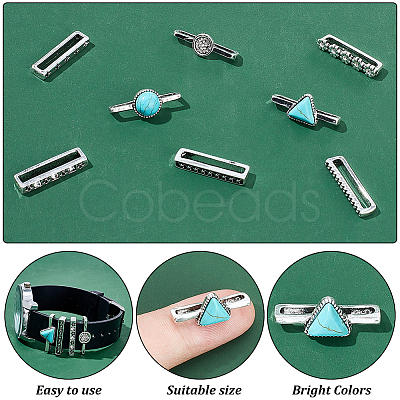 PandaHall Elite 8Pcs 8 Style Half Round & Triangle Synthetic Turquoise Watch Band Charms Set MOBA-PH0001-12-1