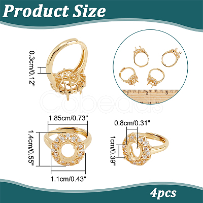 4Pcs Adjustable Brass Micro Pave Clear Cubic Zirconia Solitaire Ring Settings ZIRC-NB0002-06G-1