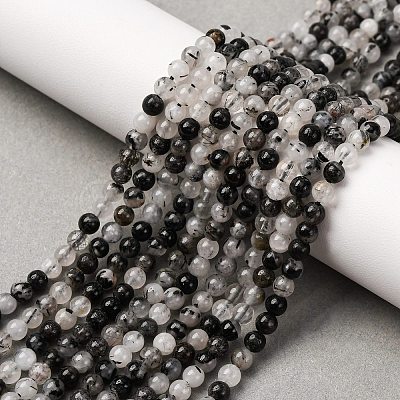 Natural Tourmalinated Quartz/Black Rutilated Quartz Beads Strands G-K305-21-C-01-1