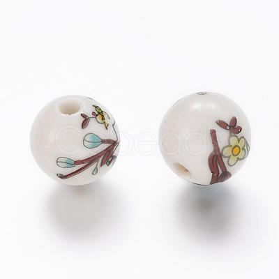 Floral Printed Porcelain Beads X-PORC-Q199-12mm-17-1