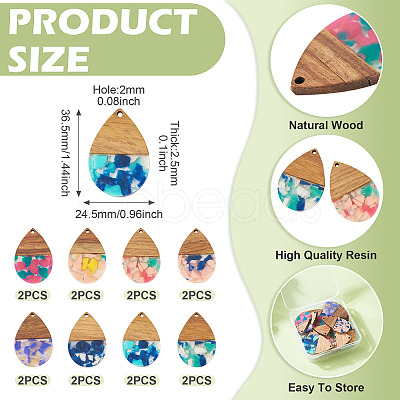 16Pcs 8 Colors Resin and Walnut Pendants FIND-TA0006-39-1