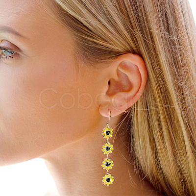 3 Pairs 3 Colors Enamel Daisy Flower Dangle Earrings EJEW-AN0001-41-1