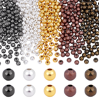 400Pcs 5 Colors Brass Smooth Round Beads KK-PH0010-74-1