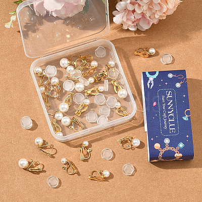 24Pcs 4 Styles 304 Stainless Steel Clip-on Earring Findings with Imitation Pearl Plastic Beaded STAS-SC0010-46A-1
