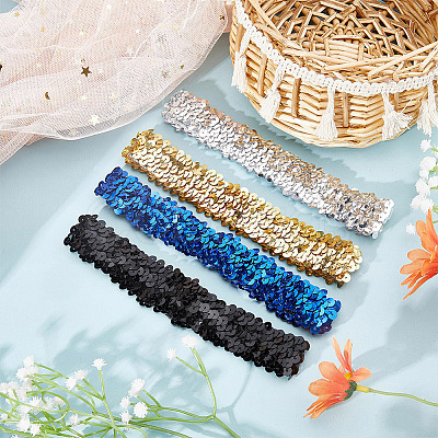 Gorgecraft 12Pcs 4 Colors Yarn & Rubber Elastic Headbands OHAR-GF0001-17-1