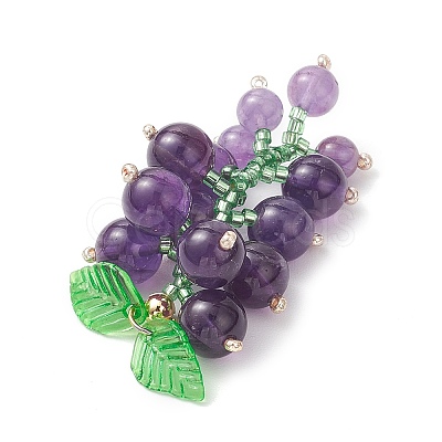 Natural Amethyst & Glass Seed Beaded Grape Pendants PALLOY-MZ00872-02-1