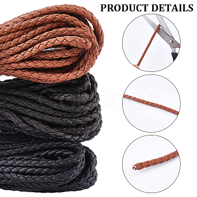 15M 3 Colors Braided Round Soft PU Imitation Leather Cords OCOR-CL0001-11C-1