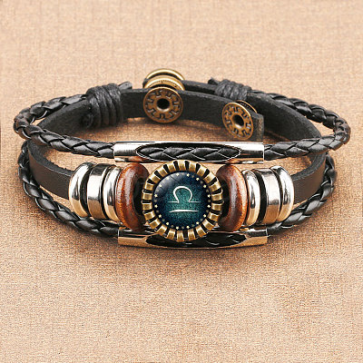 12 Constellations PU Leather Multi-strand Bracelets WGFD09F-07-1