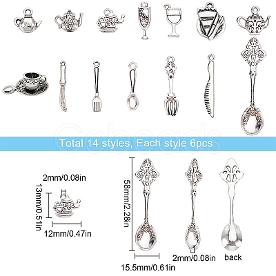 84Pcs 14 Style Tibetan Style Tableware Alloy Pendants TIBEP-SC0001-91-1