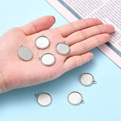 Tibetan Style Alloy Flat Round Pendant Cabochon Settings TIBEP-Q045-068D-AS-RS-1