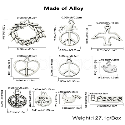 100Pcs 10 Styles Tibetan Style Alloy Pendants TIBEP-CJ0002-80-1