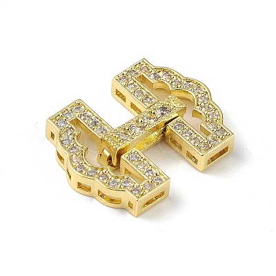 Rack Plating Brass Micro Pave Clear Cubic Zirconia Watch Band Clasps KK-C019-24G-1