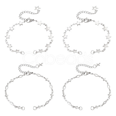 4Pcs 2 Styles 304 Stainless Steel Star & Rhombus Link Chain Bracelet Making AJEW-TADJ00008-1