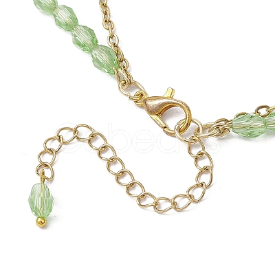 Natural Amethyst Chip & Glass & 304 Stainless Steel Handmade Link Chain Double Layer Necklaces for Women NJEW-JN05363-02-1