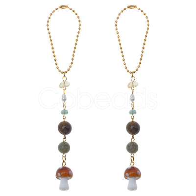 2Pcs Resin Mushroom Pendant Decorations HJEW-ME0001-12B-1