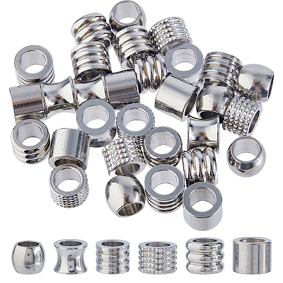 DICOSMETI 36Pcs 6 Styles 304 Stainless Steel European Beads STAS-DC0017-26-1