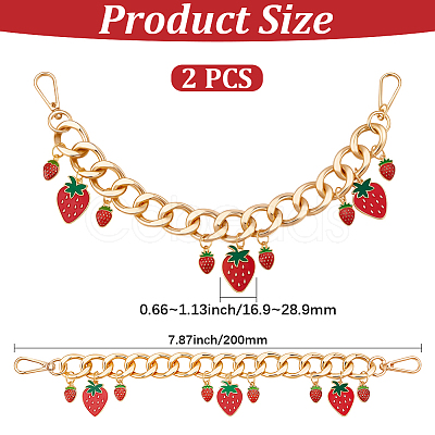 2Pcs Alloy Enamel Strawberry Charm Aluminum Bag Decorative Chains HJEW-BBC0001-27B-1