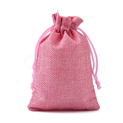 Polyester Imitation Burlap Packing Pouches Drawstring Bags ABAG-R004-14x10cm-04-1