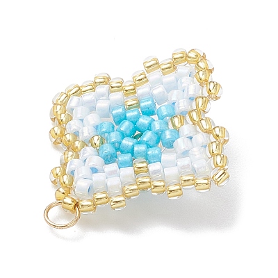 3Pcs 3 Colors Handmade Glass Seed Beaded Quatrefoil Pattern Pendants PALLOY-MZ00965-1