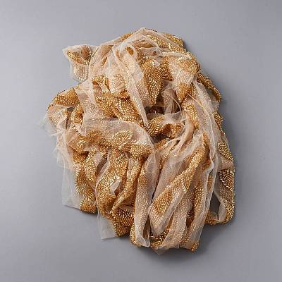 Leaf Pattern Bugle Bead Beaded Trim Banding OCOR-WH0077-09-1