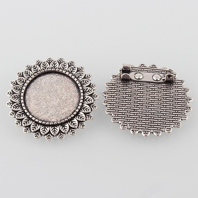 Vintage Alloy Flower Brooch Cabochon Bezel Settings X-PALLOY-O038-21AS-1