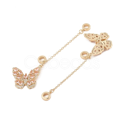 Rack Plating Butterfly Brass Pink Cubic Zirconia European Safety Chains KK-F879-20G-1