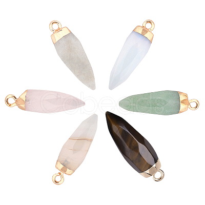 Top Golden Plated Natural & Synthetic Mixed Gemstone Pointed Pendants G-PH0001-05-1