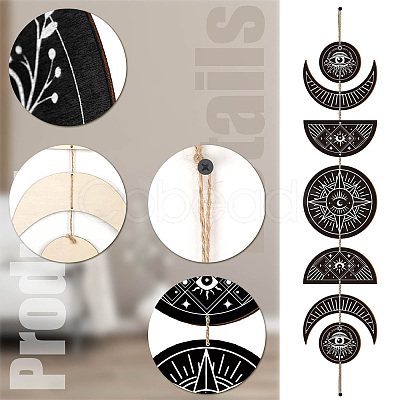 Moon Phase Wood Hanging Wall Decorations HJEW-WH0054-009-1