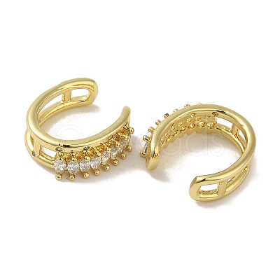 Rack Plating Brass Pave Clear Cubic Zirconia Oval Cuff Earrings for Women EJEW-P280-16G-1