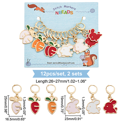 12Pcs 6 Style Alloy Enamel Rabbit & Carrot Charm Locking Stitch Markers HJEW-PH01669-1