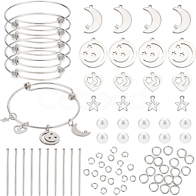 BENECREAT DIY Moon & Star Charm Bangle Making Kit DIY-BC0004-64-1