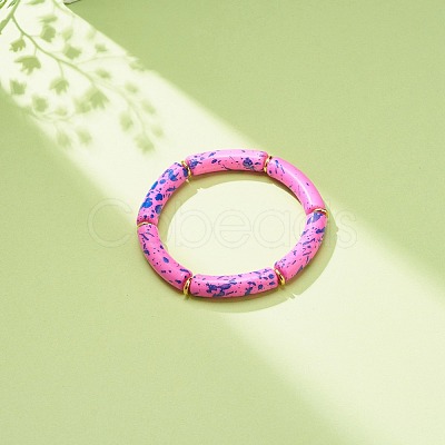 Acrylic Curved Tube Beaded Stretch Bracelet BJEW-JB08443-04-1