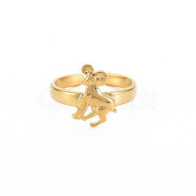 Ion Plating(IP) 304 Stainless Steel 12 Constellations/Zodiac Signs Open Cuff Ring for Women RJEW-S405-156G-1