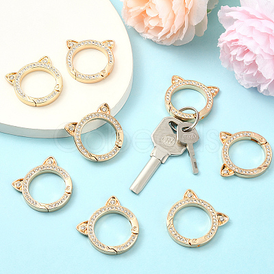 10Pcs Zinc Alloy Crystal Rhinestone Spring Gate Rings FIND-SC0019-51B-1
